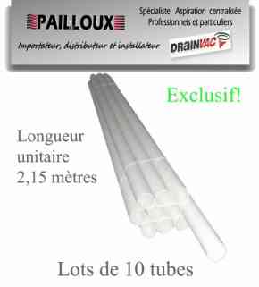 Tuyauterie pvc lots 10 tubes longueurs 2 mètre 15 cm en diamètre 51mm pour aspiration centralisée drainvac accessoires akaplast sas pailloux 