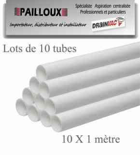 Tuyauterie pvc lots 10 tubes longueur 1 mètre diamètre 51 mm pour aspiration centralisée drainvac accessoires akaplast sas pailloux 